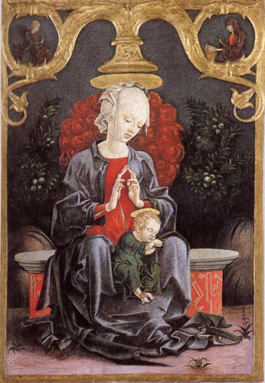 Madonna and child in a tradgard